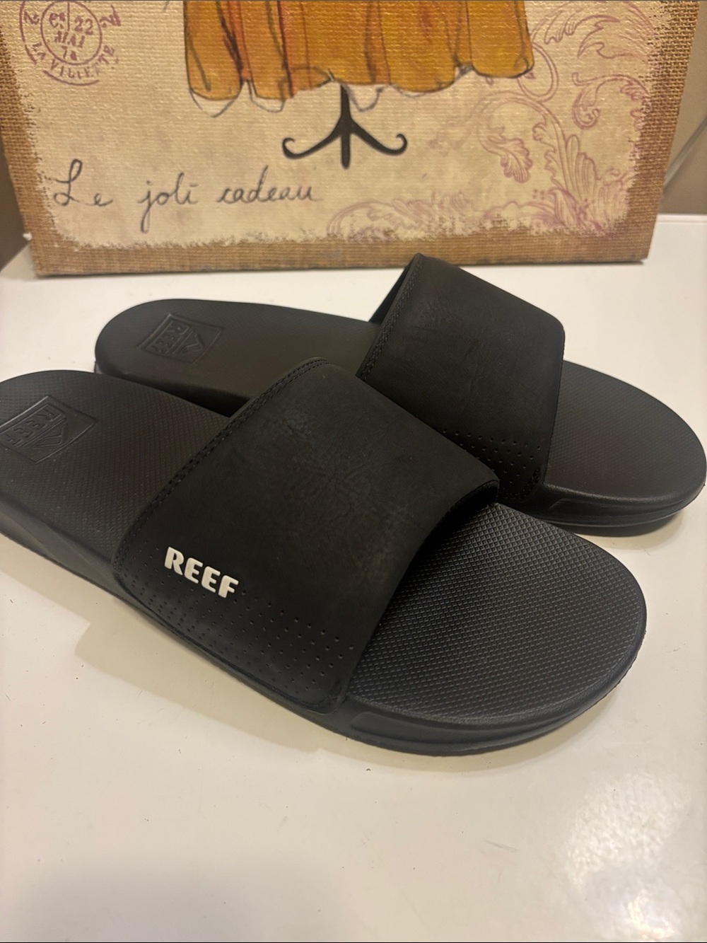 Reef Black Men's Slide Sandals with Padded Strap